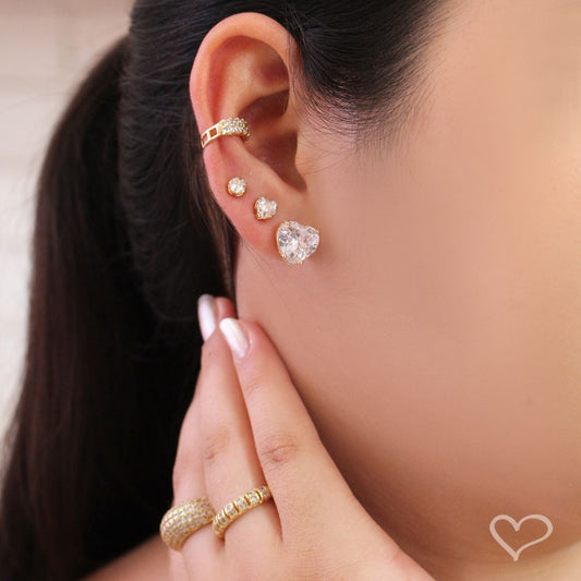 Brinco de Coração Maria Antônia Zircônia Cristal Folheado a Ouro 18k