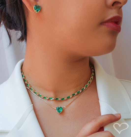 Colar de Coração Maria Antônia Zircônia Turmalina Folheado a Ouro 18k