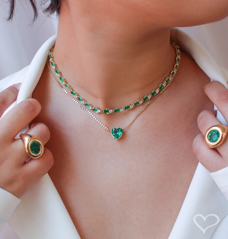 Colar de Coração Maria Antônia Zircônia Turmalina Folheado a Ouro 18k