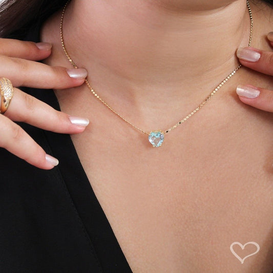 Colar de Coração Maria Antônia Zircônia Acqua Folheado a Ouro 18k