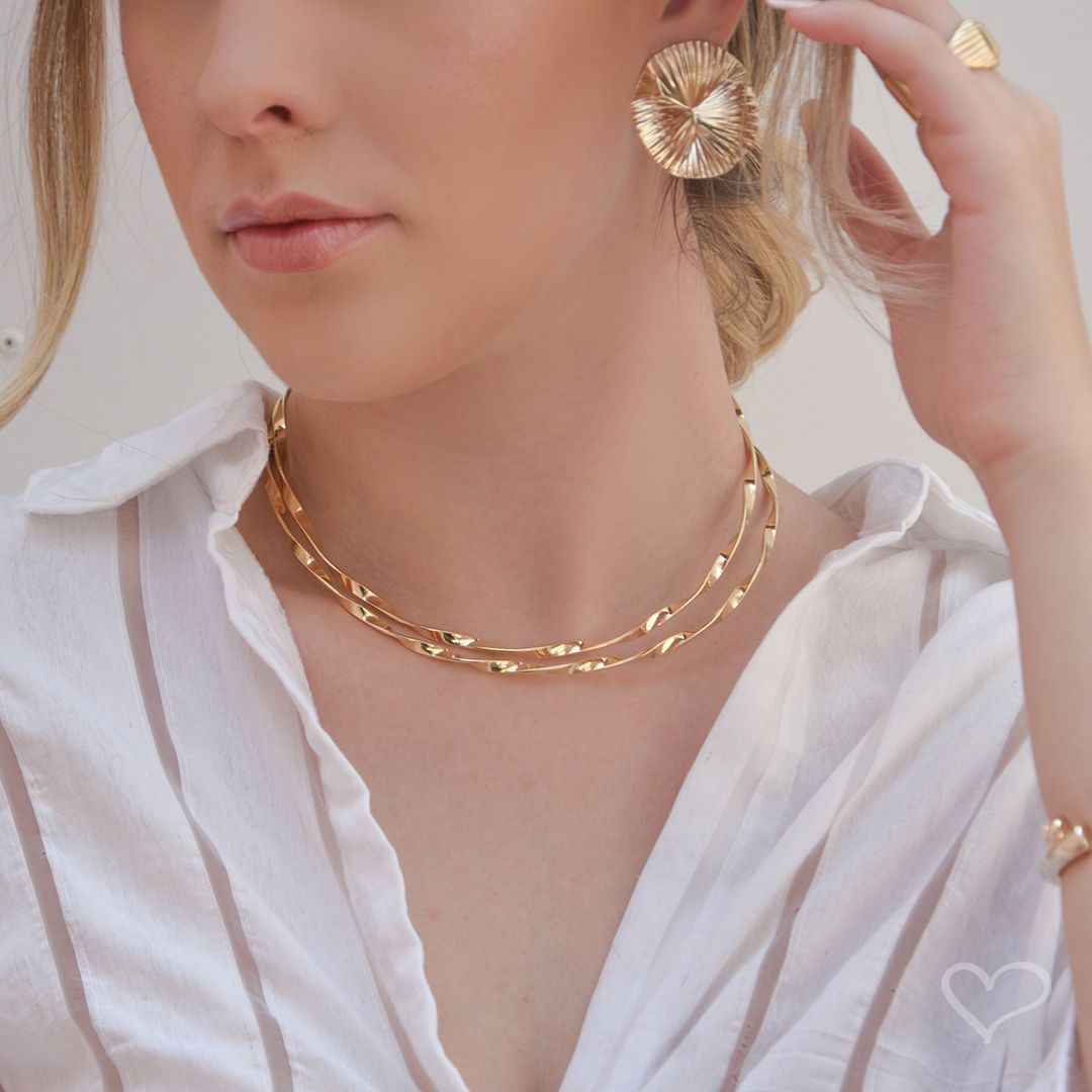 Gargantilha Vicky Torcida Folheada a Ouro 18k