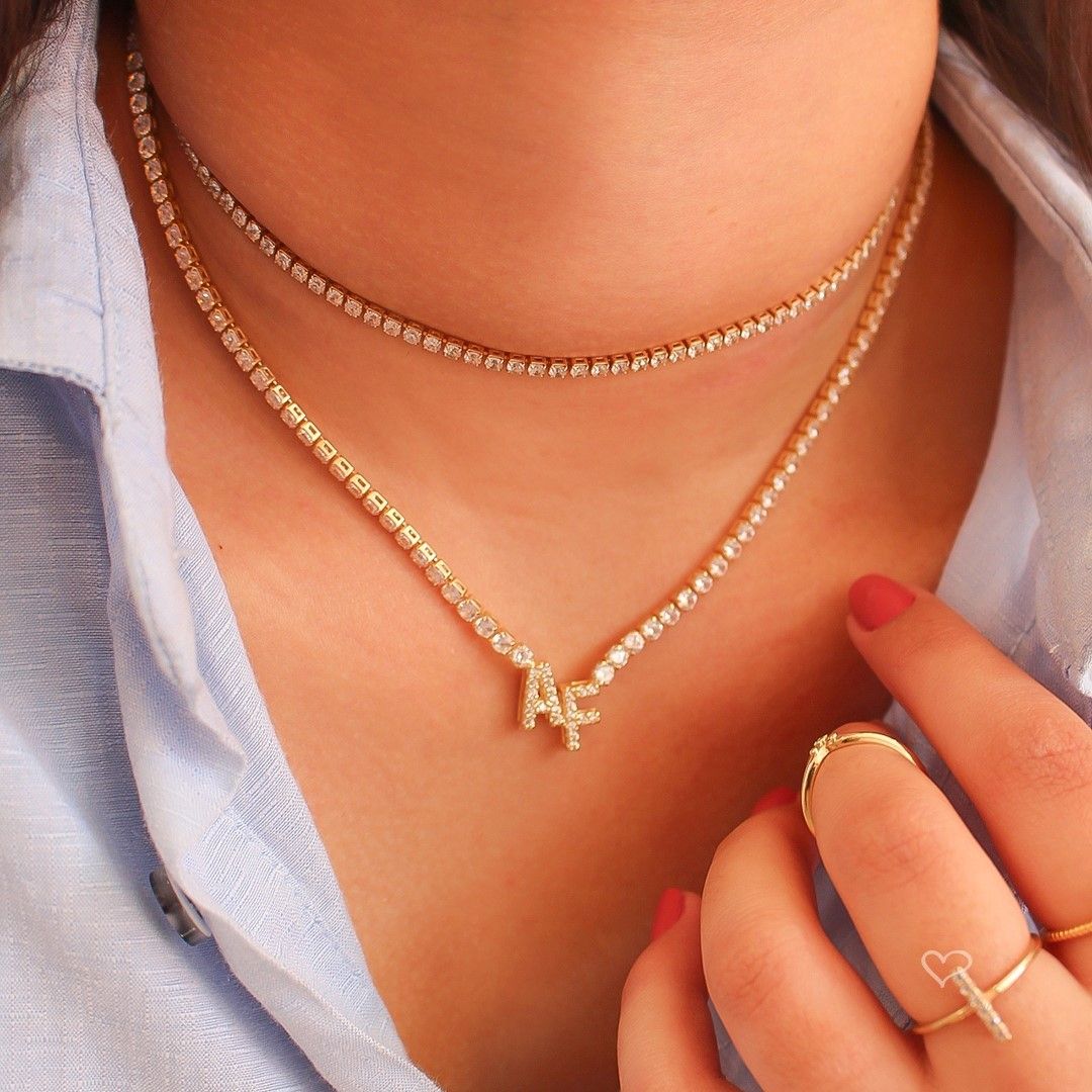 Colar Personalizado Inicial Riviera Folheado a Ouro 18k