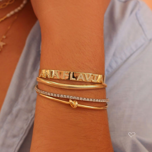 Bracelete Personalizado Nome Zircônias Folheado a Ouro 18k