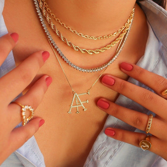 Colar Personalizado Monograma Cravejado Zircônias Folheado a Ouro 18k