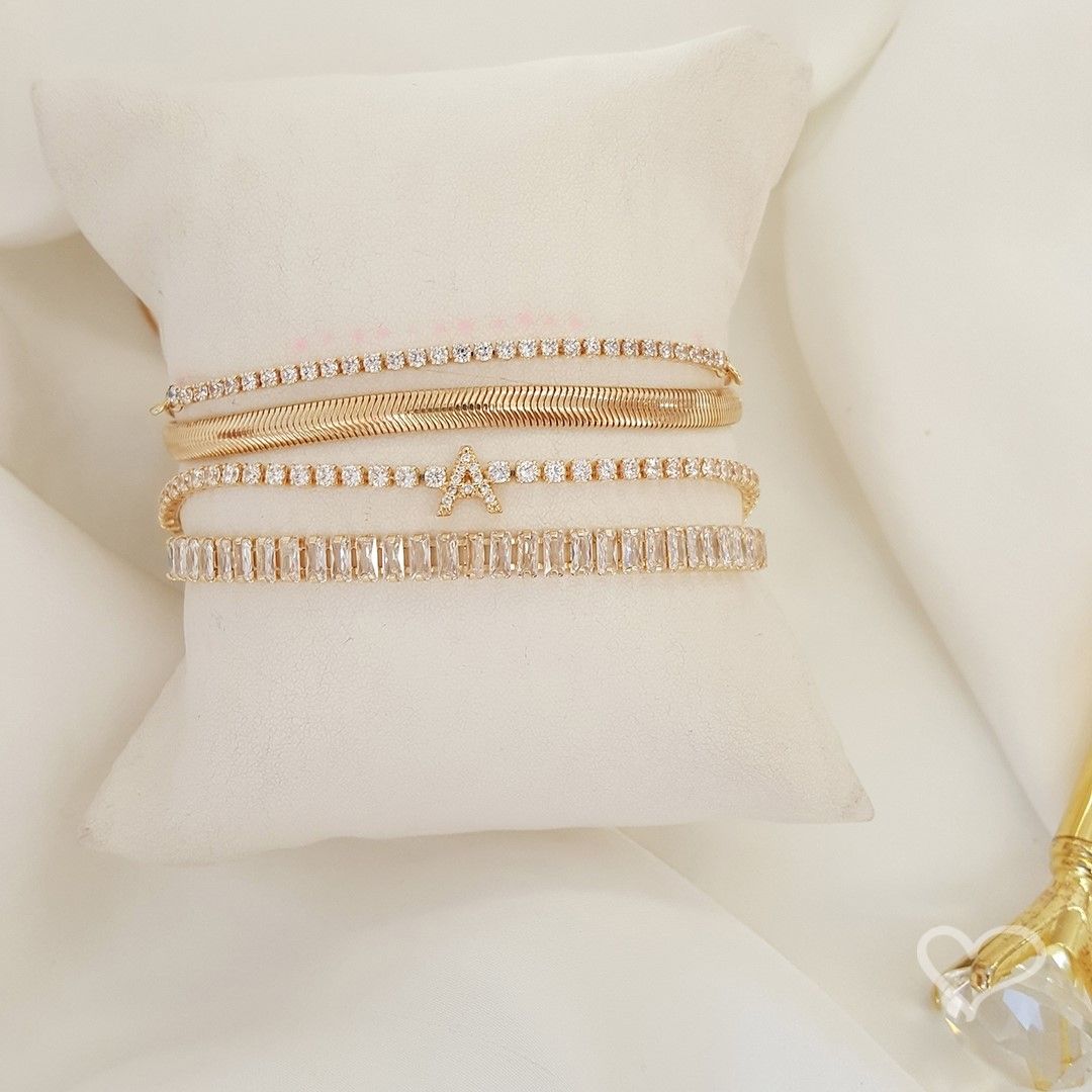 Pulseira Riviera Personalizada Inical Folheada a Ouro 18k