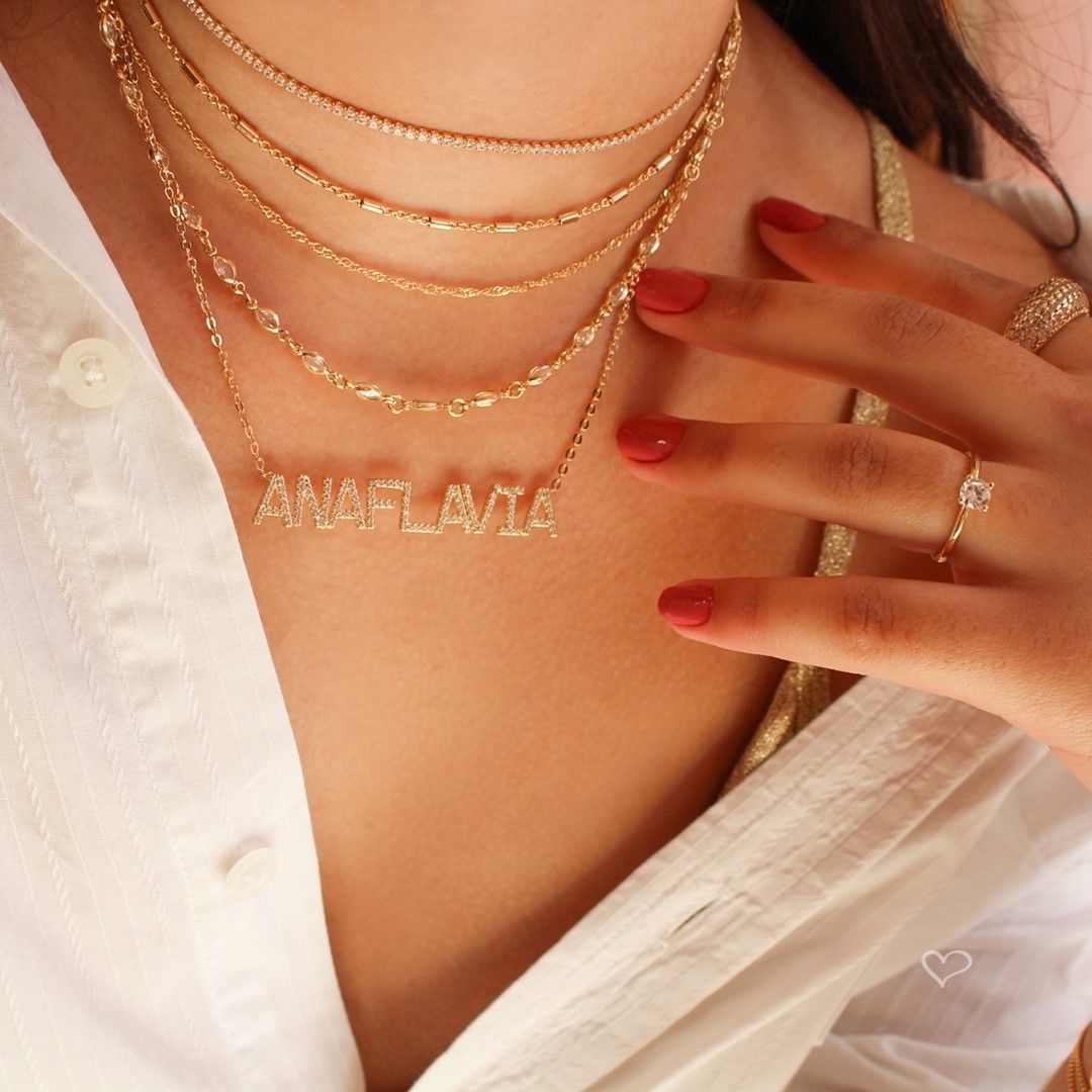 Colar Personalizado Nome Cravejado Zircônias Folheado a Ouro 18k