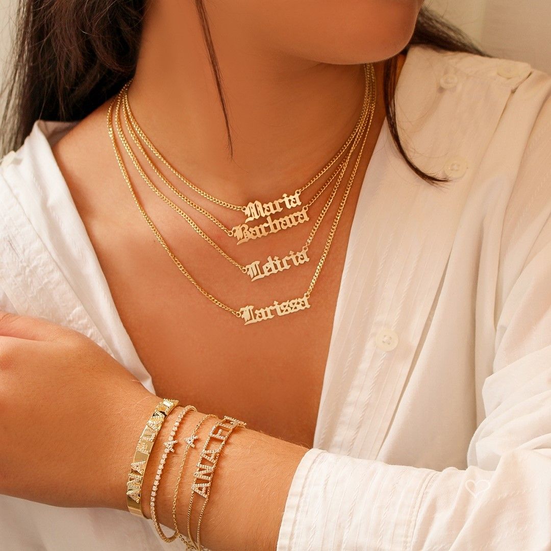 Pulseira Personalizada Nome Corrente Dupla Zircônias Folheada a Ouro 18k
