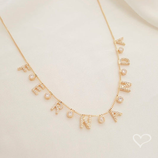 Colar Personalizado Nome Ponto de Luz Folheado a Ouro 18k