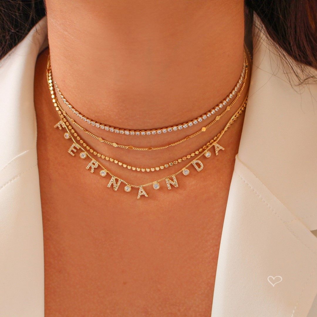 Colar Personalizado Nome Ponto de Luz Folheado a Ouro 18k