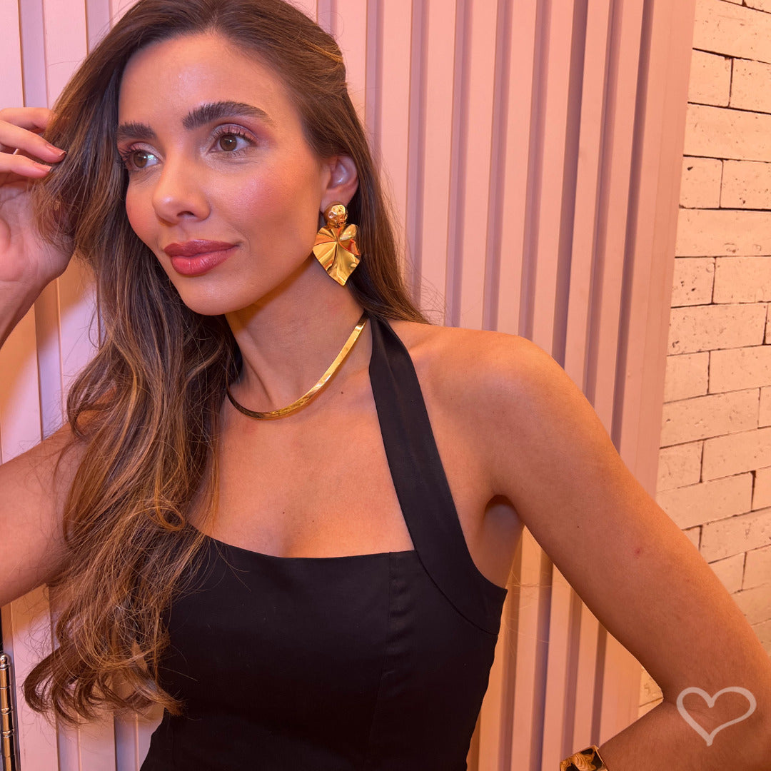 Brinco Coração Matelado Liz Folheado a Ouro 18k