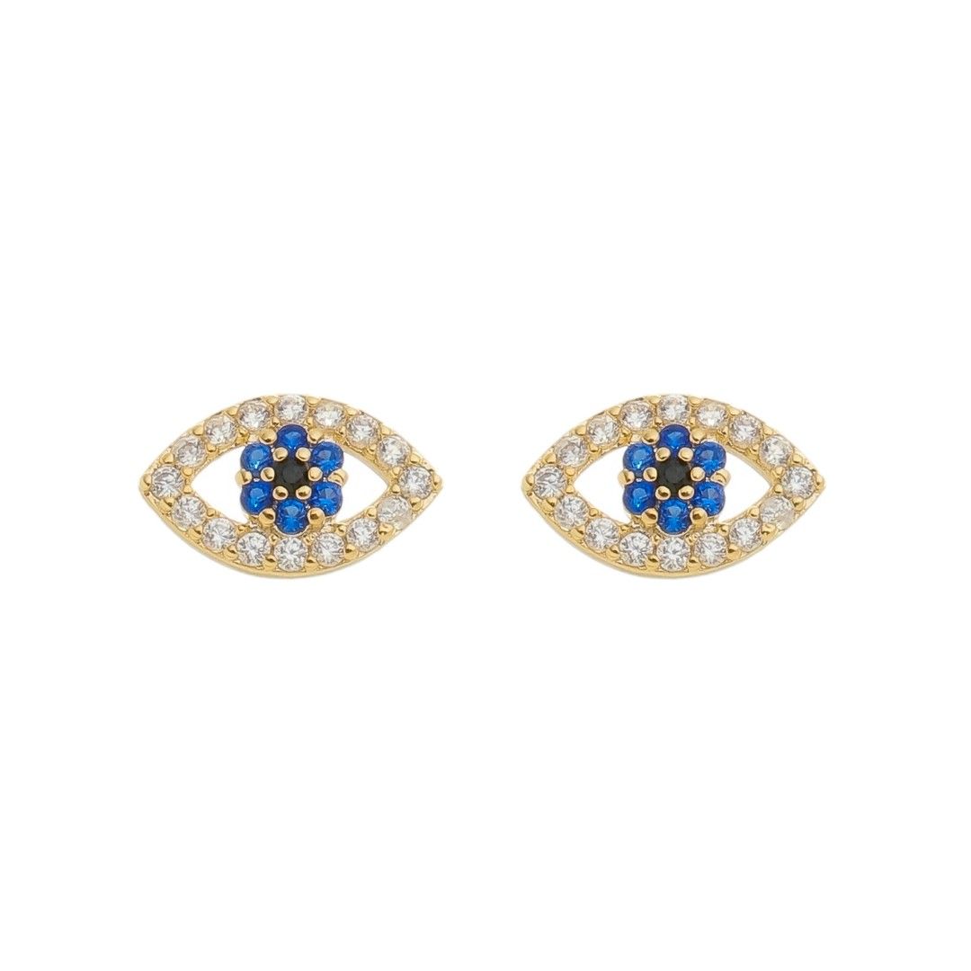 Brinco Gaia Olho Grego Zircônias Folheado a Ouro 18k
