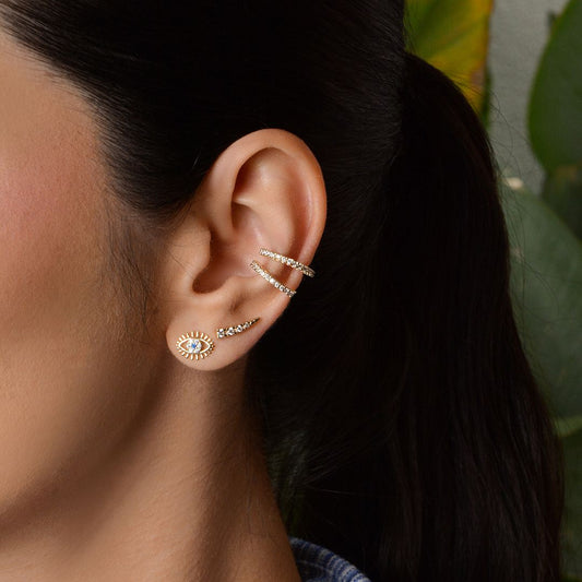 Brinco Gaia Olho Grego Zircônias Folheado a Ouro 18k