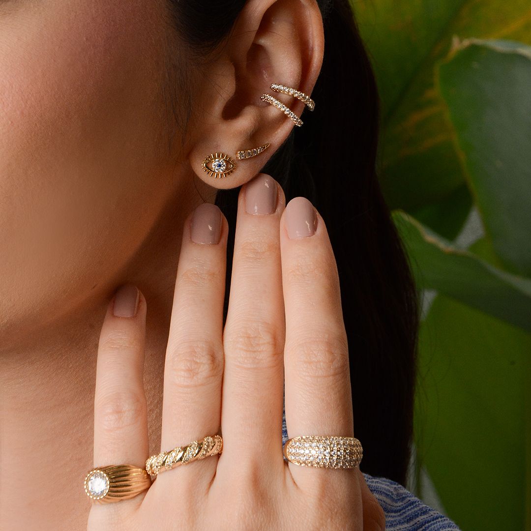 Brinco Gaia Olho Grego Zircônias Folheado a Ouro 18k