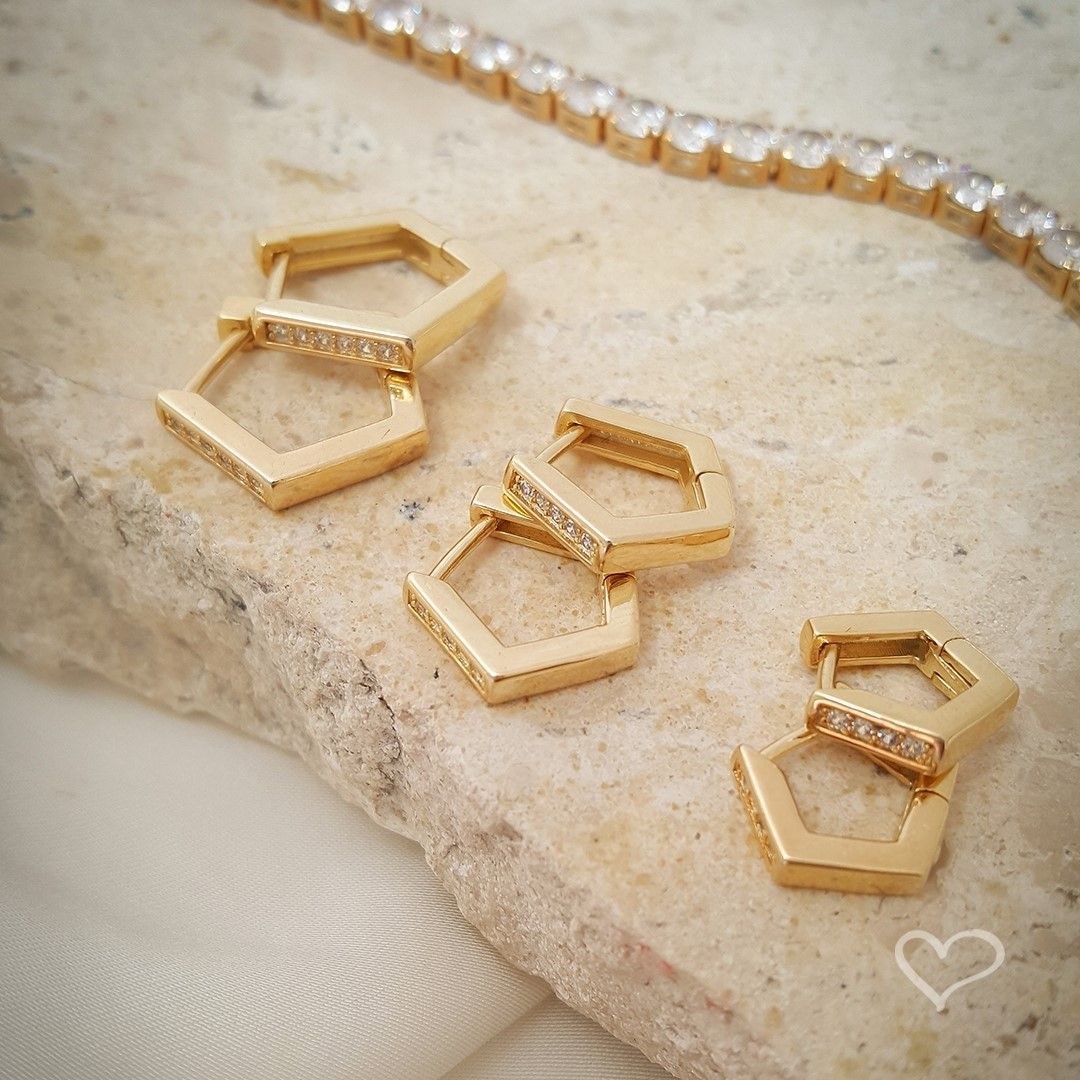 Trio de Brincos Argolinha Patty Zircônias Folheado a Ouro 18k