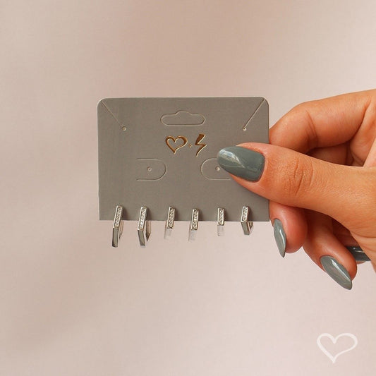 Trio de Brincos Argolinha Patty Zircônias Folheado em Ródio Branco