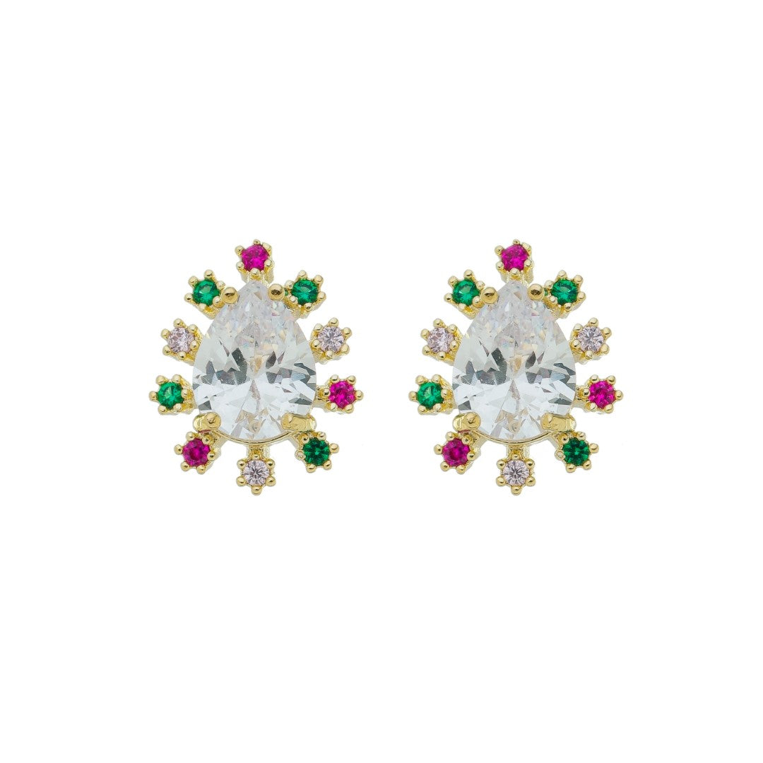 Brinco Ponto de Luz Gota Deise Zircônia Cristal Folheado a Ouro 18k