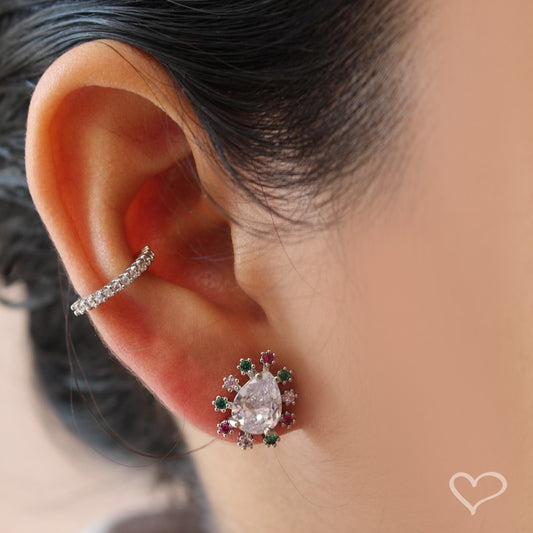 Brinco Ponto de Luz Gota Deise Zircônia Cristal Folheado em Ródio Branco