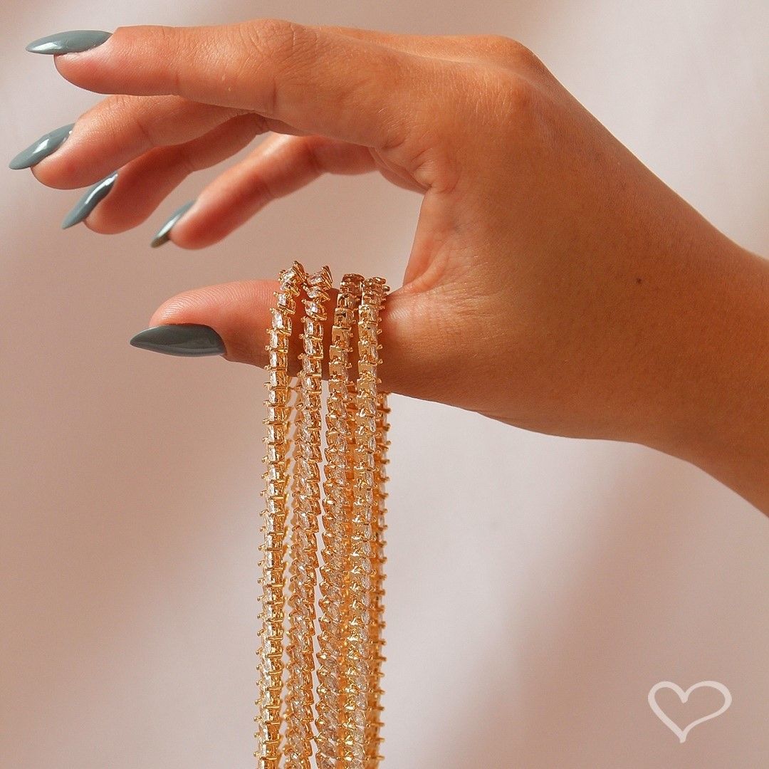 Colar Riviera Esther Zircônias Baguete Folheado a Ouro 18k
