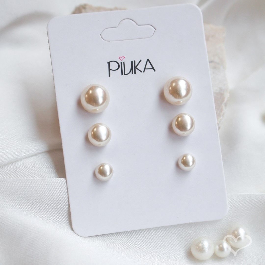 Trio de Brincos Pérolas Folheado em Ródio Branco