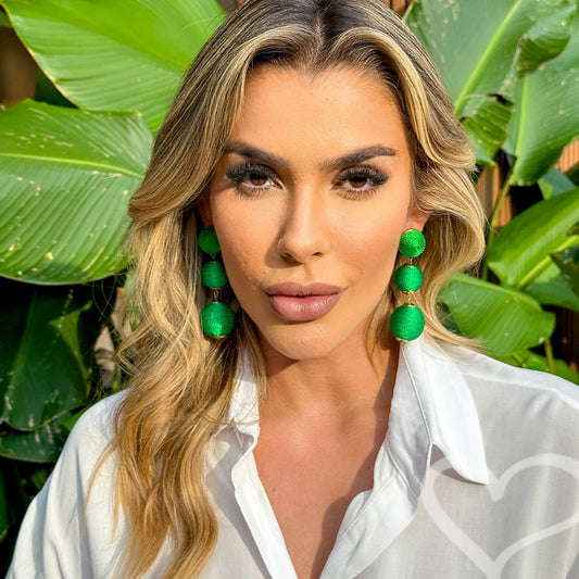 Brinco Bolas Fio Verde Bandeira Maria Elimia