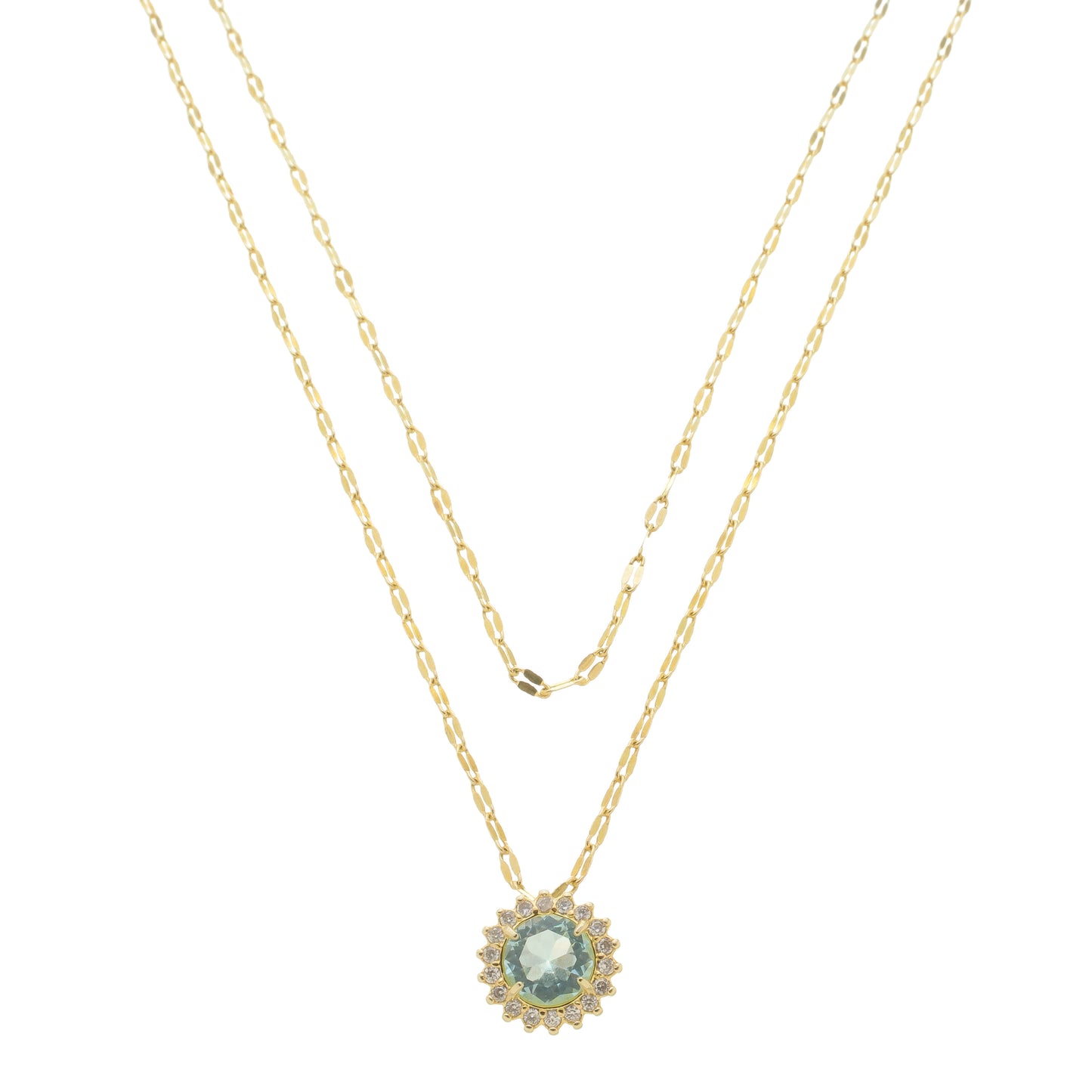 Colar Duas Voltas Jade Ponto de Luz Zircônia Acqua Folheado a Ouro 18k