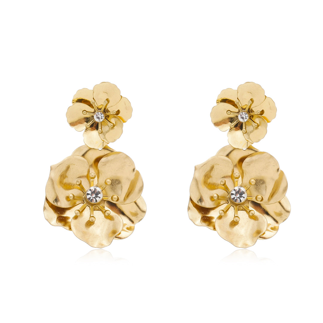 Brinco Flor Tulipa Dourado Piuka