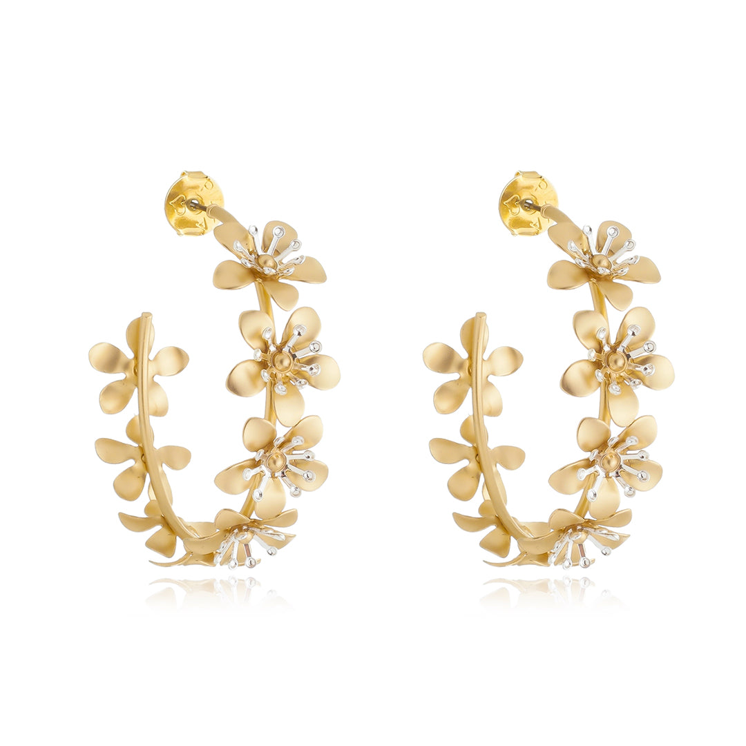 Brinco de Argola Flor Íris Dourado