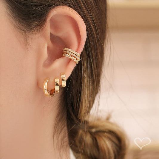 Trio de Brincos Argolinha Gaby Folheado a Ouro 18k