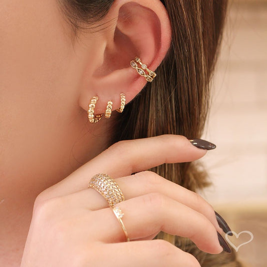 Trio de Brincos Argolinha Mary Folheado a Ouro 18k