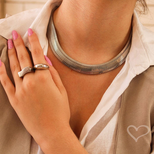 Choker Serena Malha Relógio Folheada em Ródio Branco