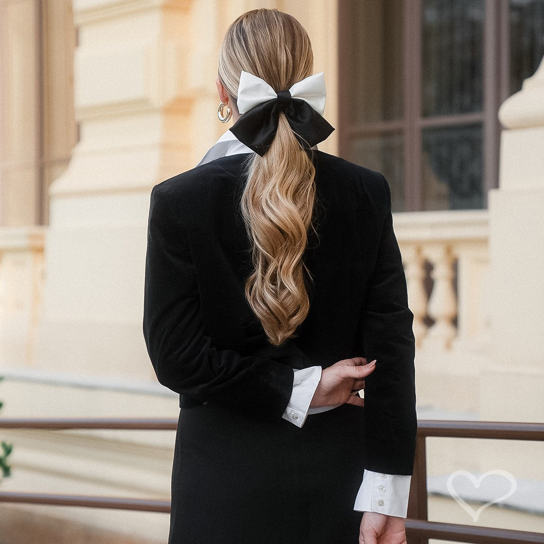 Laço de Cabelo Carol Crepe Acetinado Preto e Branco