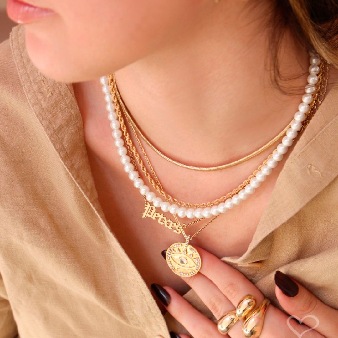 Colar de Pérolas Margaret Folheado a Ouro 18k