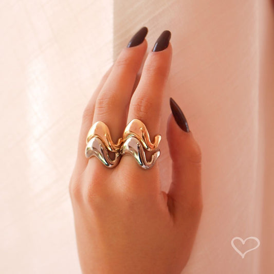 Anel Orgânico Duplo Nicole Folheado a Ouro 18k e Folheado em Ródio Branco