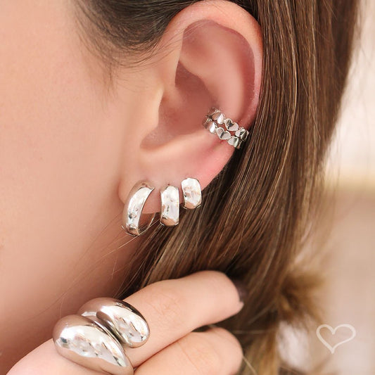 Trio de Brincos Ana Livia Folheado em Ródio Branco