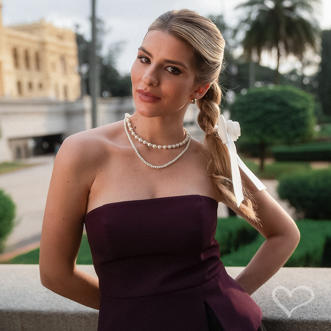 Laço de Cabelo Gabi com Flor Removivel Crepe Amanda Branco