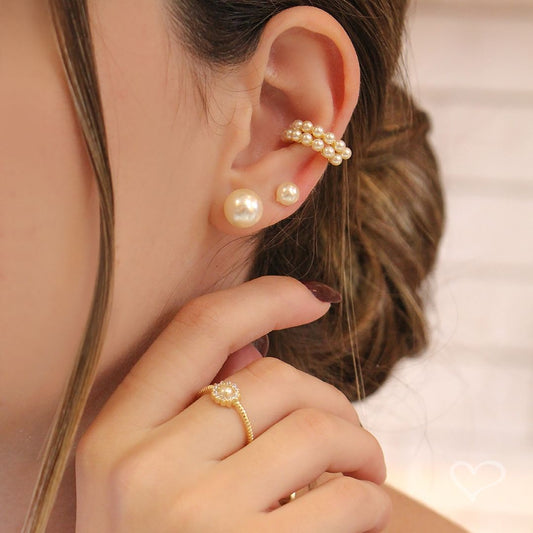 Brinco de Perola Audrey P Folheado em Ródio Branco