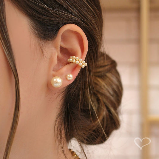 Brinco de Perola Audrey M Folheado em Ródio Branco