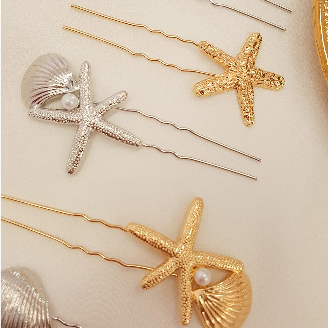 Grampo Pérola Estrela Concha Dourado