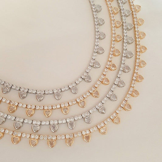 Colar Riviera Helena Coração Zircônias Folheado em Ródio Branco