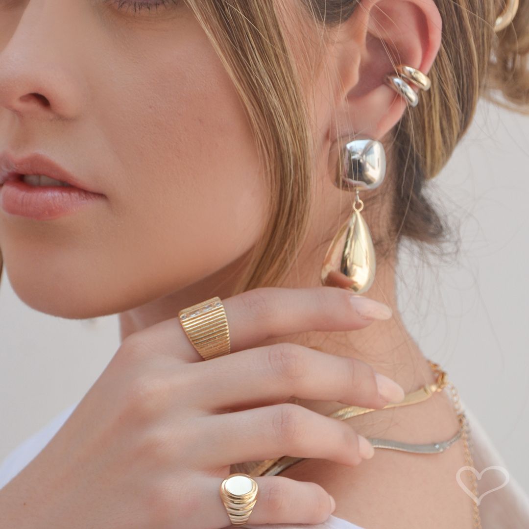 Brinco Stella Gota Folheado a Ouro e Ródio Branco