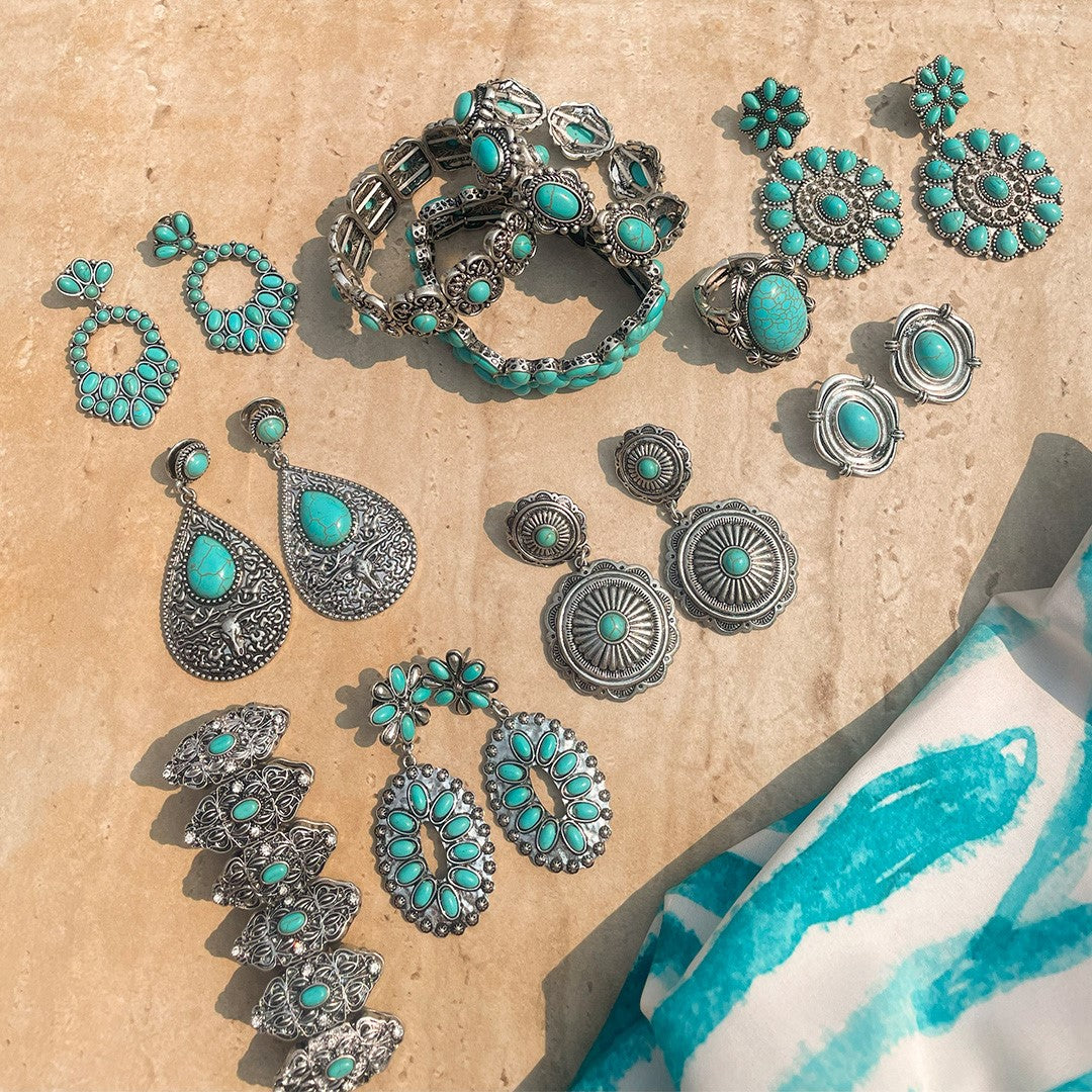 Brinco Boho Audrey Turqueza Prata