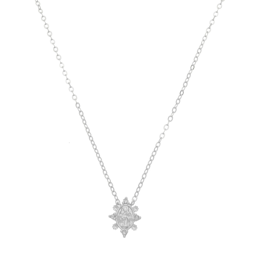 Colar Mini Medalha Nossa Senhora do Carmo Zircônias Folheado em Ródio Branco