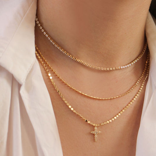 Colar Mini Cruz Zircônias Folheado a Ouro 18k