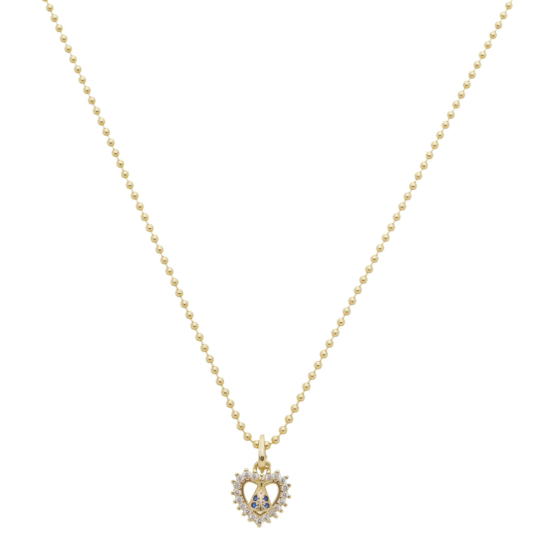 Colar Coração Nossa Senhora Aparecida Zircônias Safira Folheado a Ouro 18k