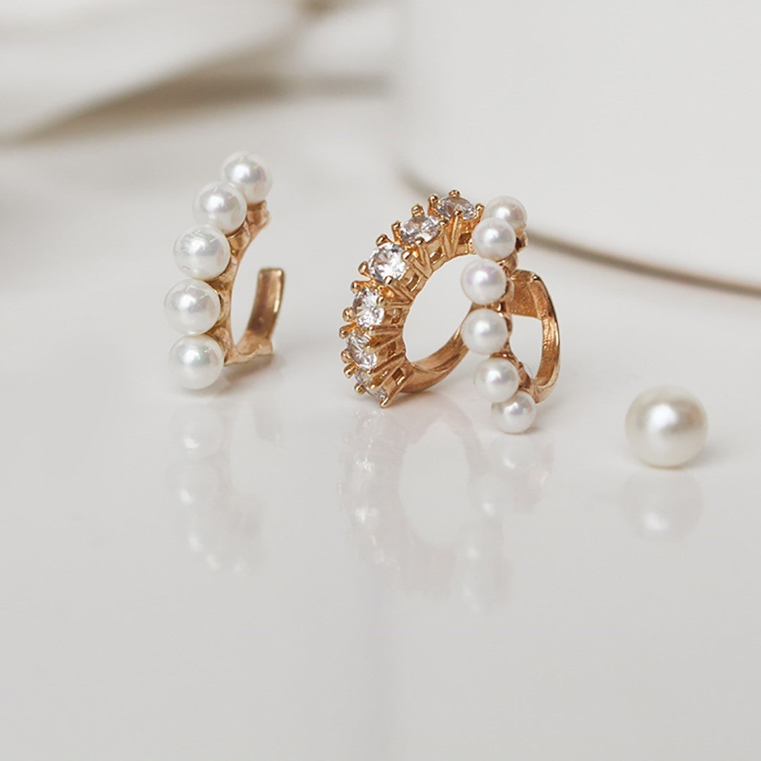 Piercing de Encaixe Duplo Juliana Pérolas Zircônias Folheado a Ouro 18k