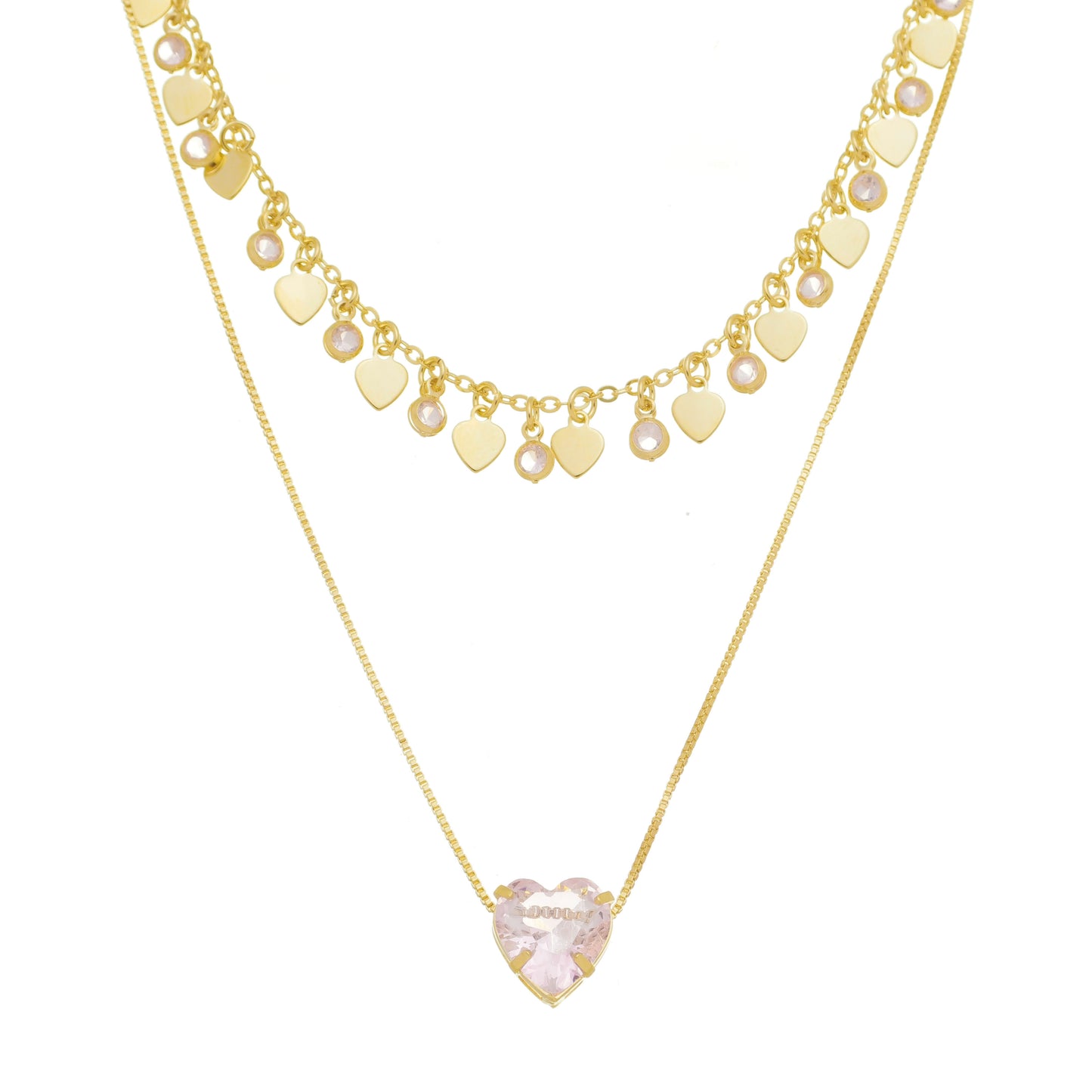 Mix de Colares Amor Hcc Coração Zircônias Folheado a Ouro 18k
