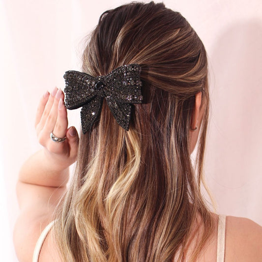 Laço de Cabelo Flávia Bordado Strass Black Diamond