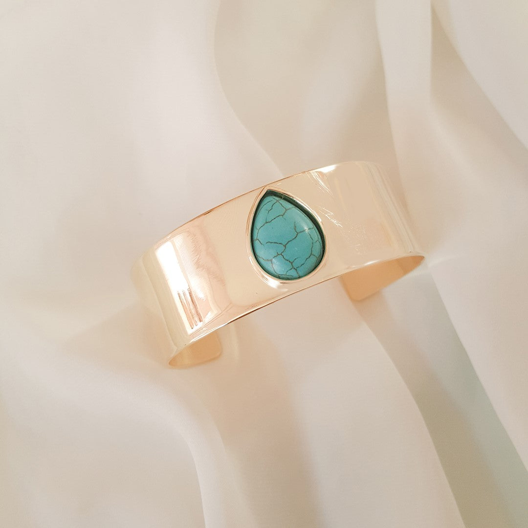 Bracelete Lorena Médio Gota Howlita Turquesa Folheado a Ouro 18k