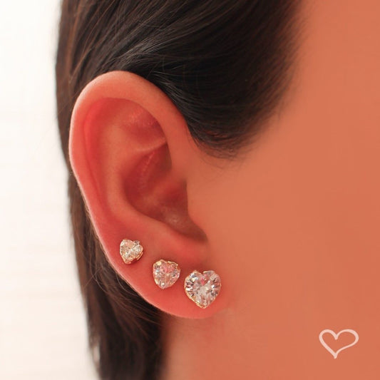 Trio de Brinco Coração Hcc Zircônia Folheado a Ouro 18k