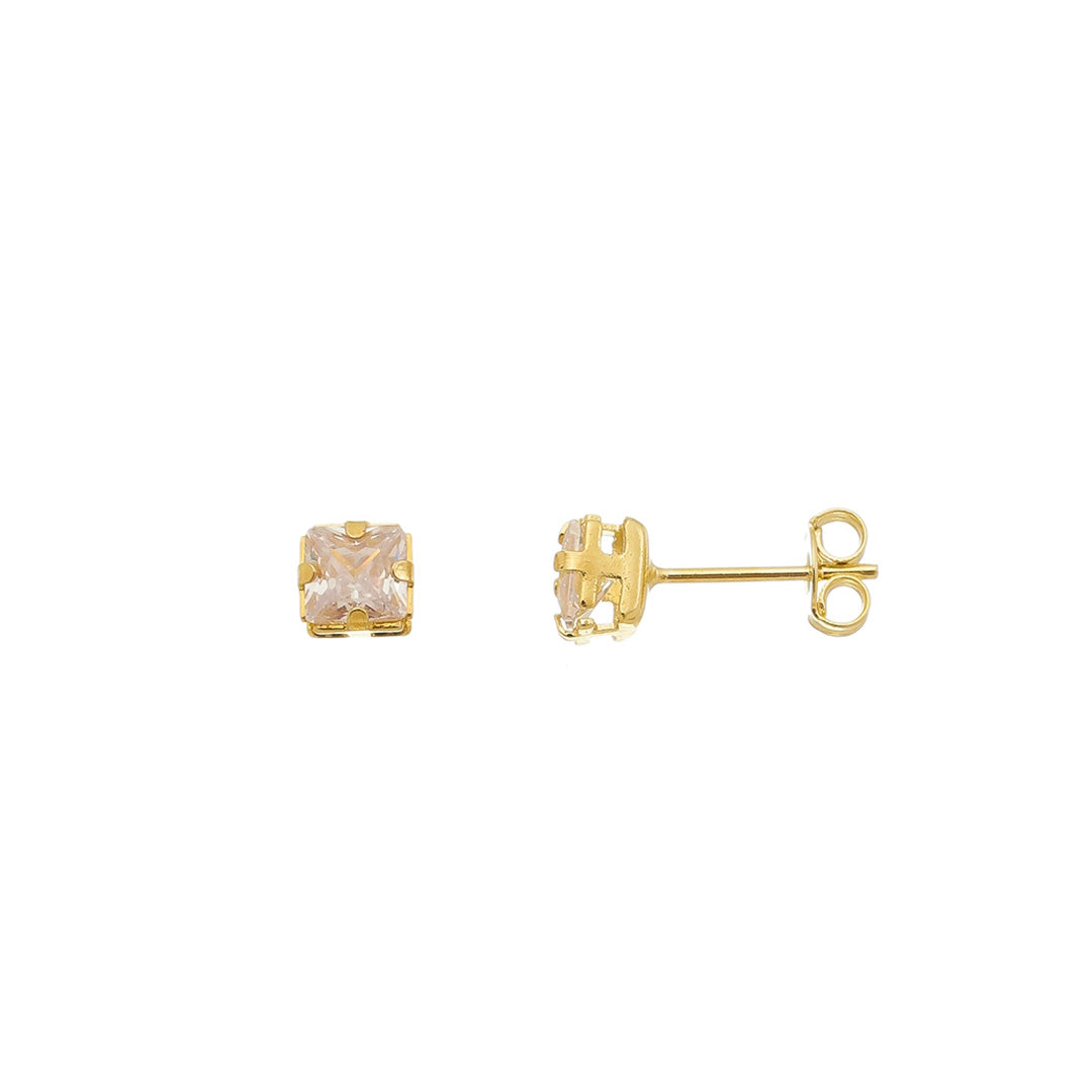 Brinco Ponto de Luz Carol Quadrado Zircônia Cristal Folheado a Ouro 18k